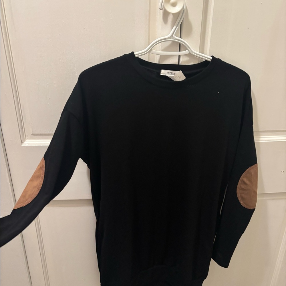 Black Sweater with Brown Elbow Patches